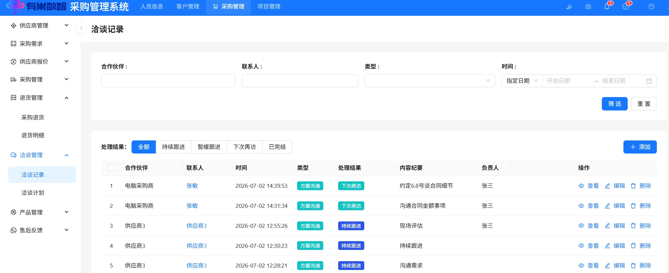 洽谈记录