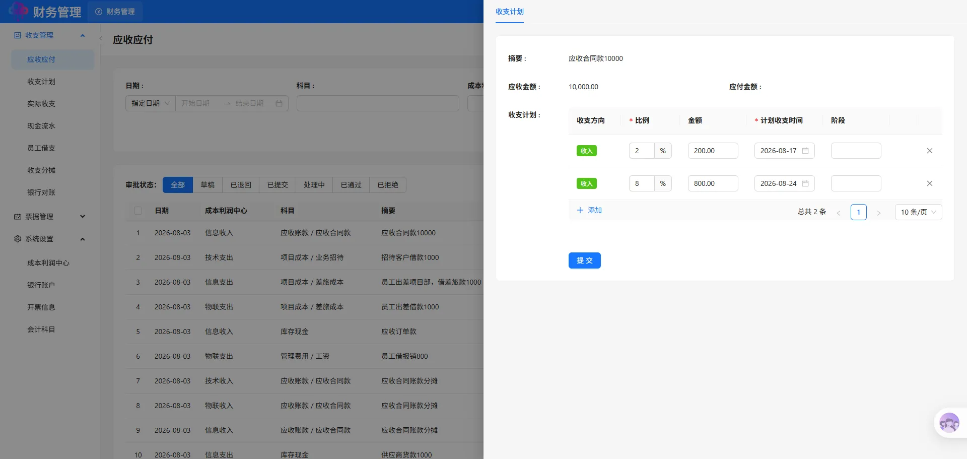 收支计划添加 收支计划添加